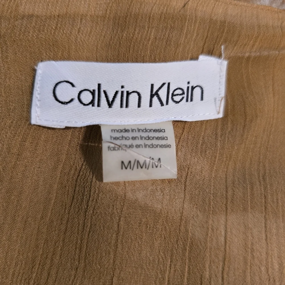 Calvin Klein Tan and White Boxy Sheer Lined Blouse Medium - Picture 4 of 4